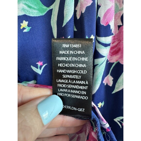 Prospect Women's Blue Pink Floral Blouse Henley V Neck Balloon Sleeve Sheer L - Picture 8 of 11